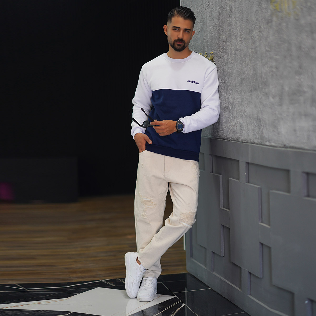 دورس مردانه سفید سرمه ای مدل Louis