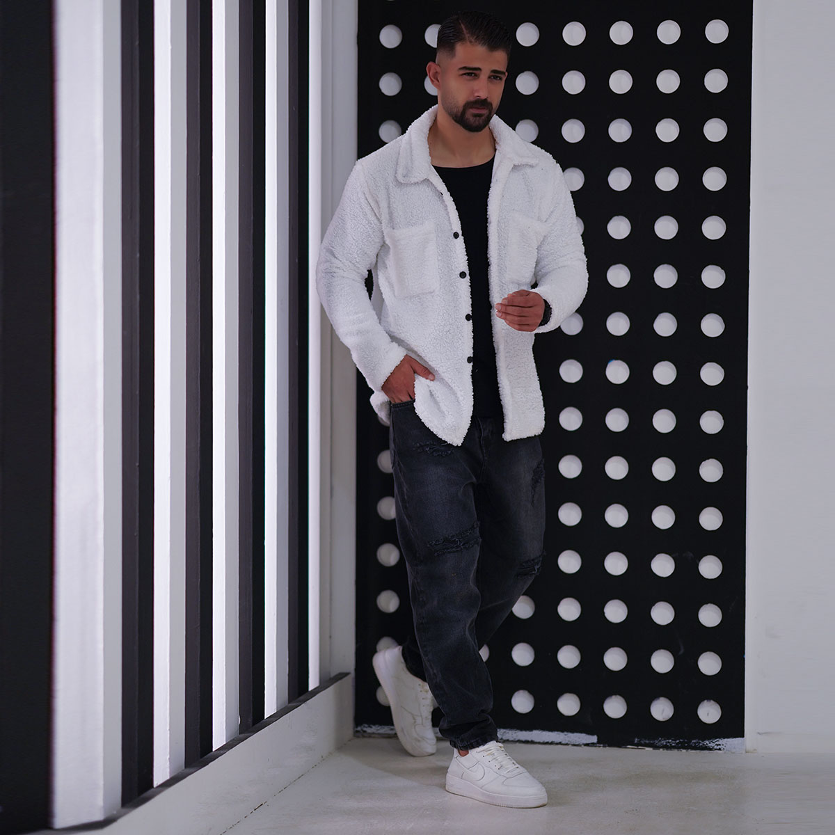 ژاکت مردانه جیب دار سفید مدل TEDI