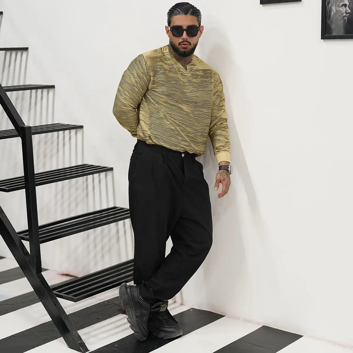 تیشرت آستین بلند یقه کوبایی سبز روشن مدل Nivad