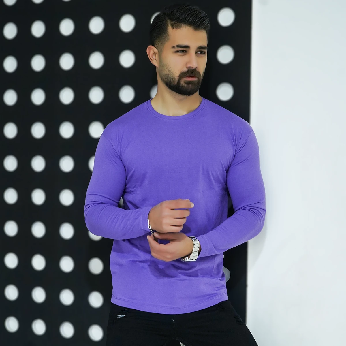 تیشرت آستین بلند بنفش مردانه مدل Vala