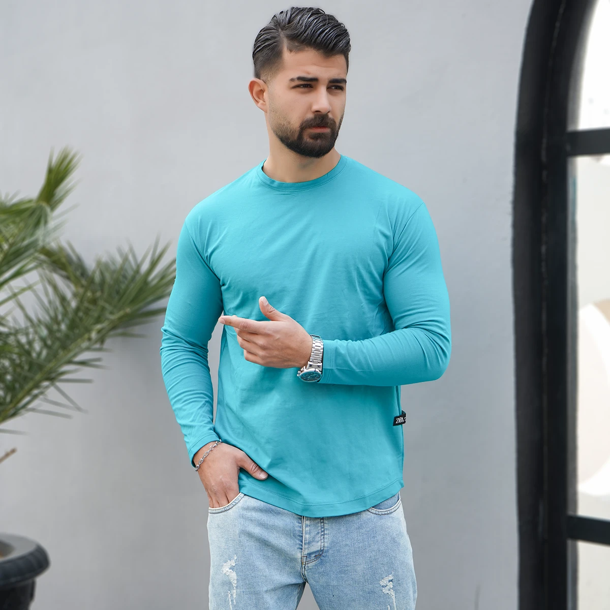 تیشرت آستین بلند سبز مردانه مدل Vala