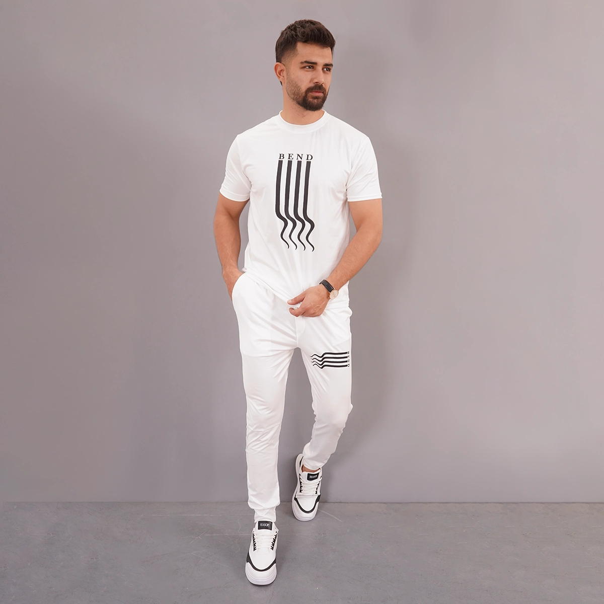 ست تیشرت شلوار سفید مردانه مدل BEND