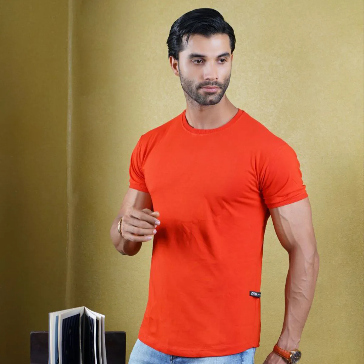 تیشرت ساده نارنجی مردانه مدل Vala