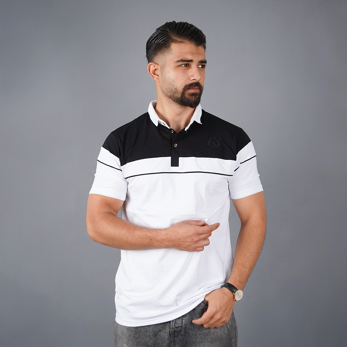 تیشرت مردانه یقه فرنچ سفید مدل Bahman