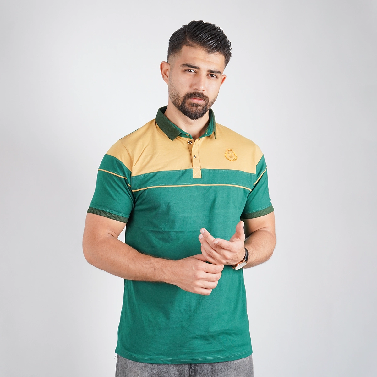 تیشرت مردانه یقه فرنچ سبز مدل Bahman