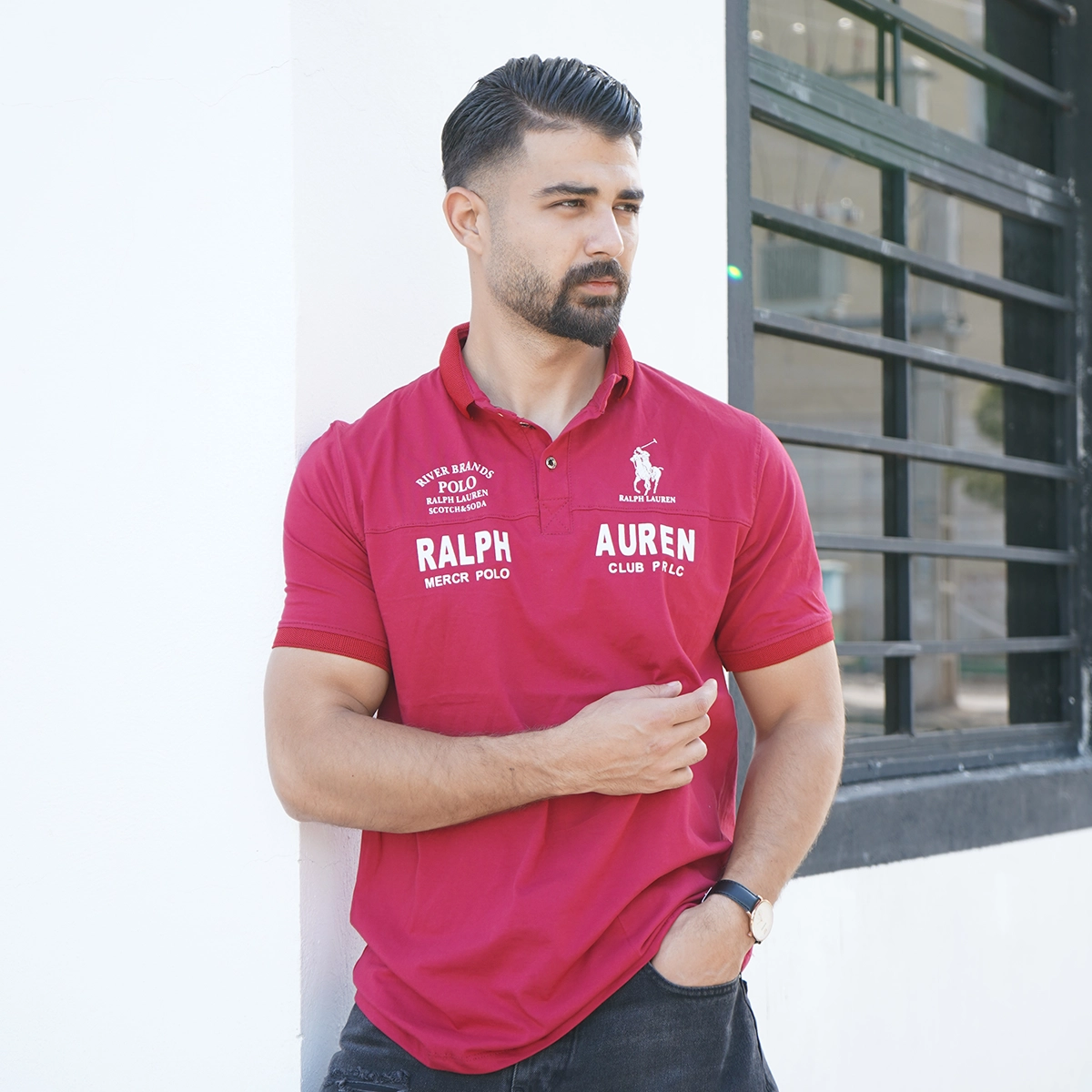 تیشرت یقه دار قرمز مردانه مدل Ralph