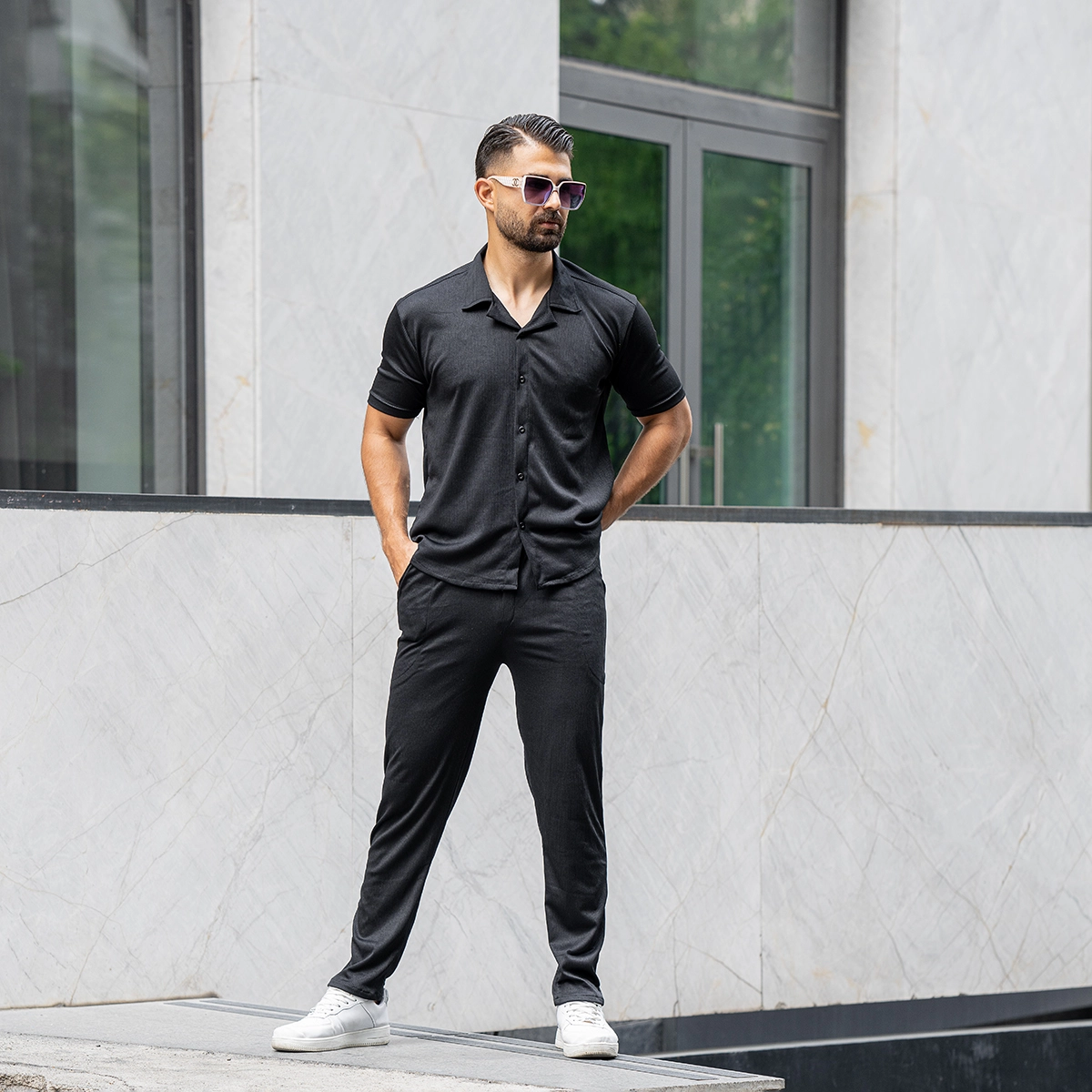 ست پیراهن و شلوار مردانه مشکی مدل Pasha2