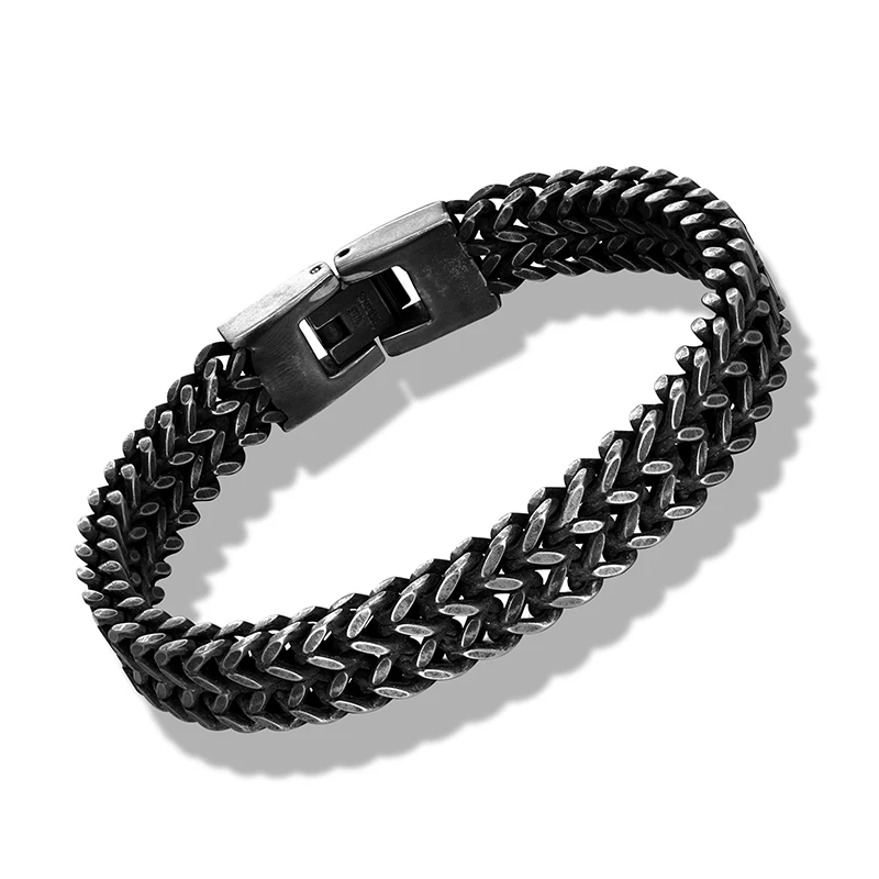 دستبند زنجیری ضخیم مشکی مردانه مدل H23