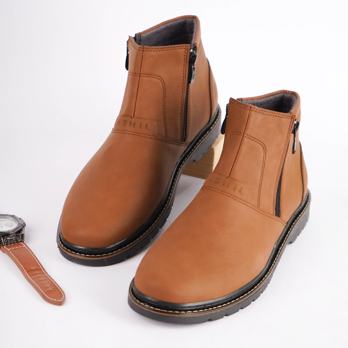 نیم بوت قهوه ای مردانه مدل Farzam