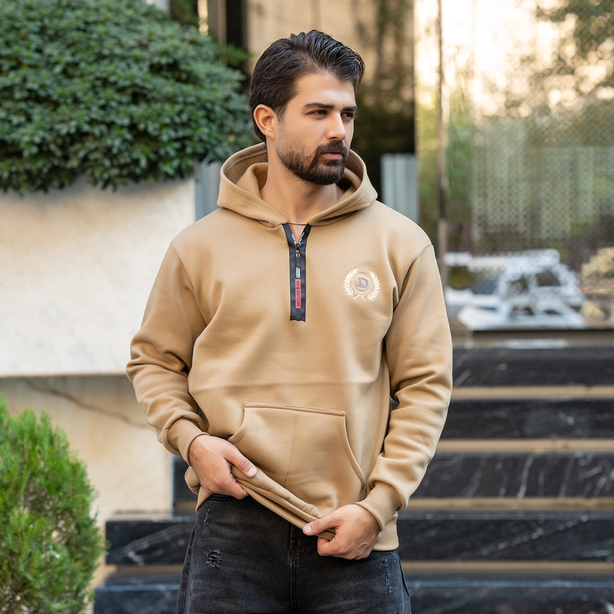 هودی مردانه طرح D کرم مدل Parham