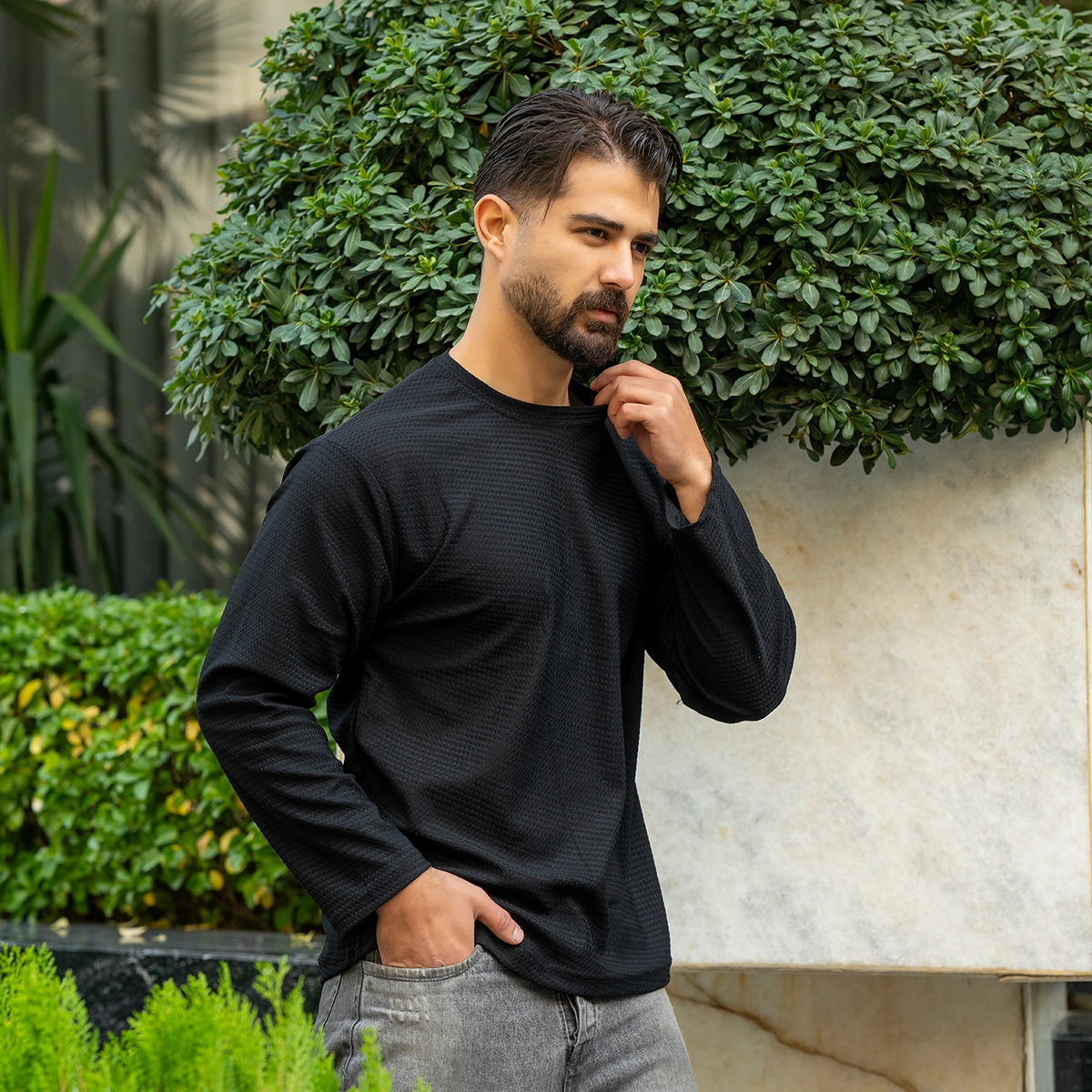 تیشرت آستین بلند مردانه مشکی مدل ARSALAN