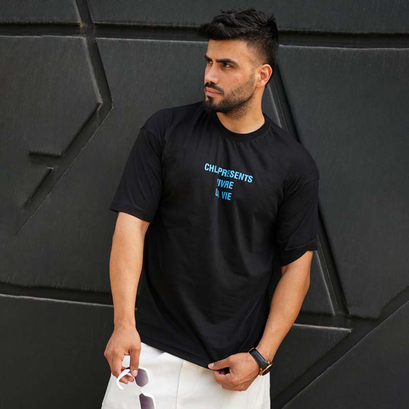 تیشرت مردانه مشکی مدل VIVRE LAVIE