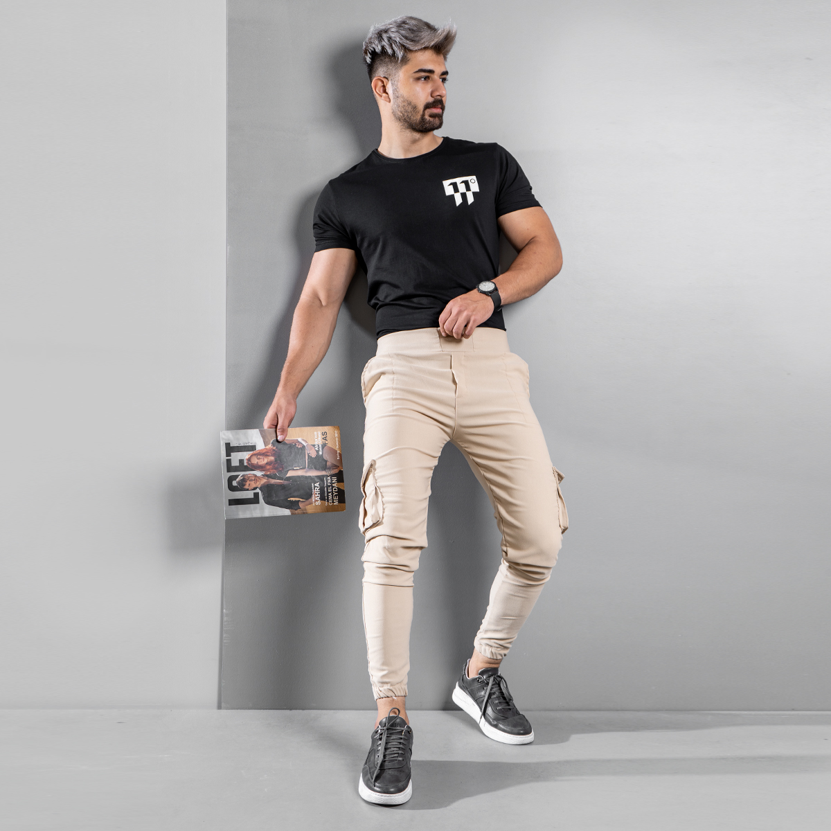 شلوار اسلش کرمی مردانه مدل KOMBO