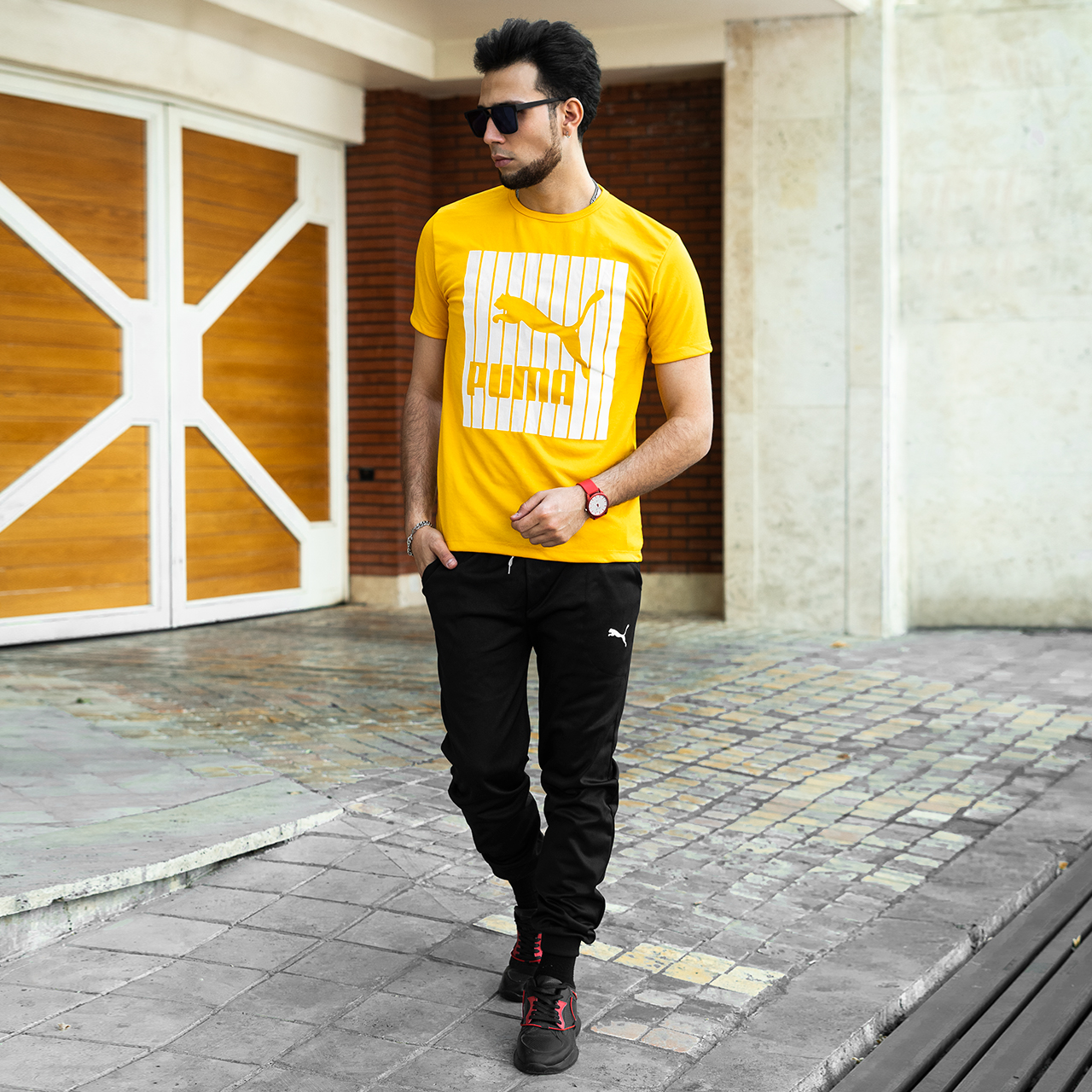 ست تیشرت شلوار Puma زرد مردانه مدل Zarad