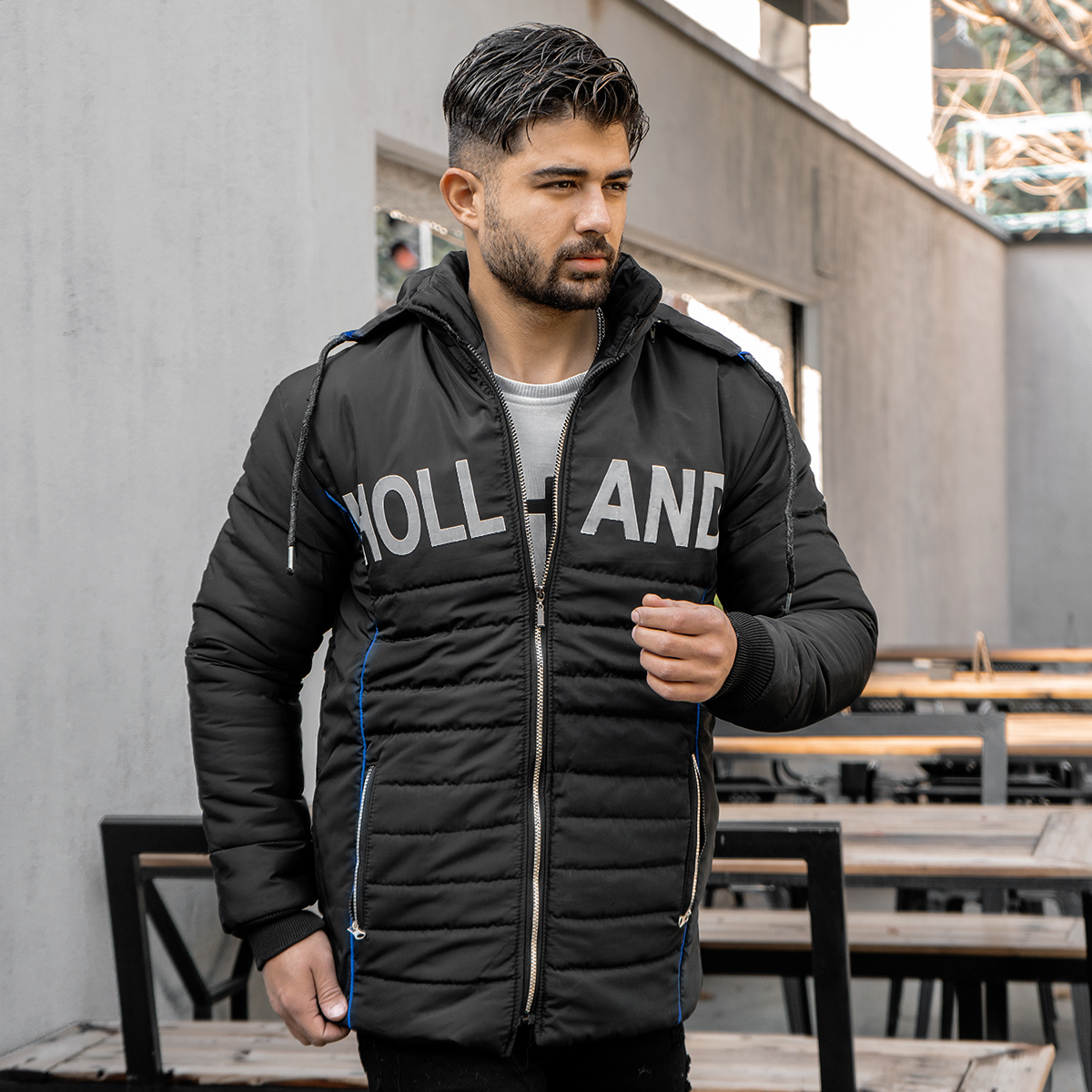 کاپشن مردانه مشکی مدلHolland