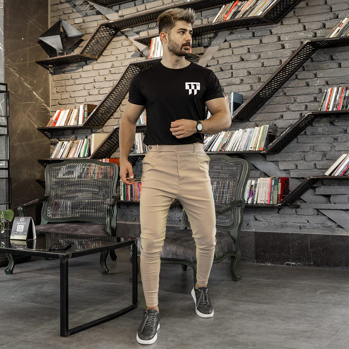 شلوار اسلش کمربندی کرمی مردانه مدل Zaros