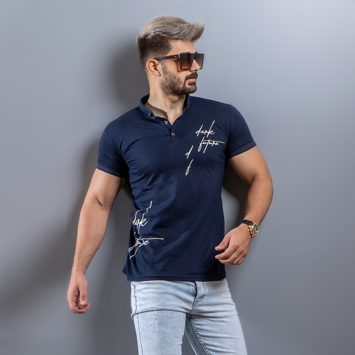 تیشرت مردانه سرمه ای مدل Lavia